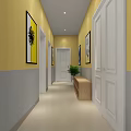 Kindergarten Interior With Yellow Walls Blue Ceiling Cloud Star Decorations White Tables Chairs Bookshelves