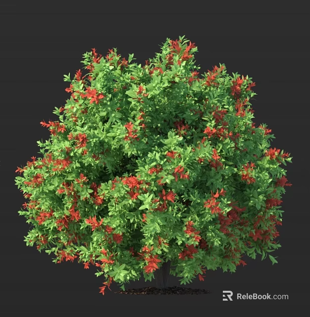 Lush Green Leaf Shrub With Vibrant Red Flowers In Garden Landscape 3d model 