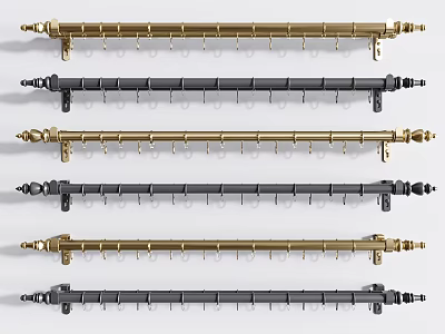 Durable Curtain Accessories With Metal Rods Various Colors And Decorative Hook Designs 3d model