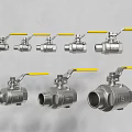 Stainless Steel Pipe Ball Valves Featuring Yellow Handles In Different Sizes