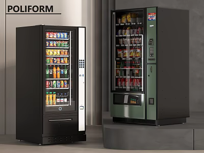 Public Facility Modern Vending Machines With Glass Doors And Various Snacks Beverages 3d model