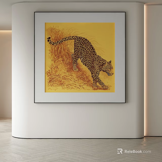 Abstract Leopard Painting with Yellow Grass Background Modern Wall Art Decor 3d model