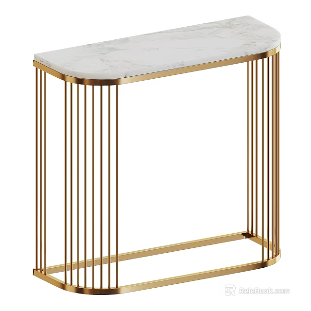 Elegant Modern Functional Table with White Marble Top and Gold Metal Frame Design 3d model 