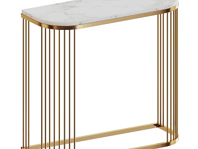 Elegant Modern Functional Table with White Marble Top and Gold Metal Frame Design 3d model