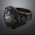 Decorative Ring With Pearl Center And Colorful Gemstones Engraved Metal Band