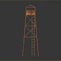 Orange Metal Frame Tower With Wooden Top Cabin And Ladder Structure Design