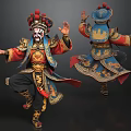Man in Traditional Opera Costume Performing with Painted Face and Elaborate Embroidery