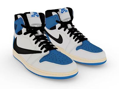 Stylish High Top Shoes With White Blue Black Color Accents And Nike Swoosh Detail 3d model