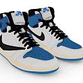 Stylish High Top Shoes With White Blue Black Color Accents And Nike Swoosh Detail