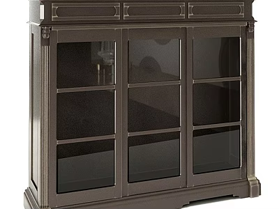 Elegant Dark Brown Wooden Cabinet With Glass Doors And Storage Shelves 3d model