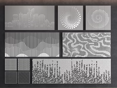 Creative Decorative Wall Panels Design With City Silhouette Spiral Dots And Geometric Patterns 3d model