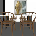 Modern Restaurant Interior With Round Dining Table Wooden Chairs And Mountain Landscape Painting