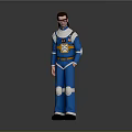 Blue And Orange Character Uniform With White Accents Badge And Sunglasses