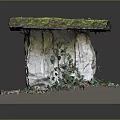 Natural Stone And Wood Pedestal With Moss Covered Surface And Colorful Fallen Leaves
