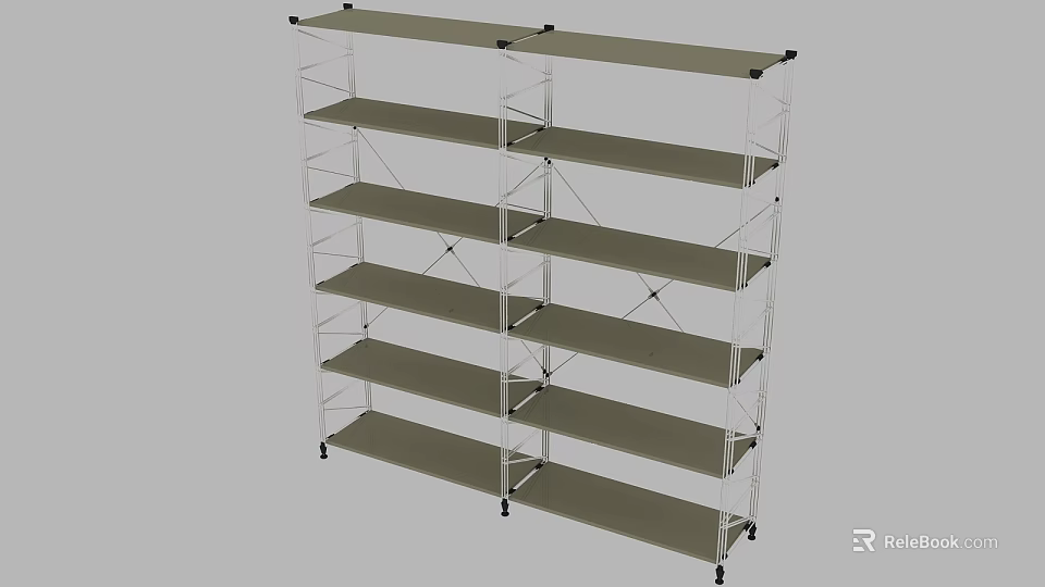 Modern Multi tiered Bookshelf With Metal Frame And Multiple Open Shelves Design 3d model 