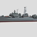 Gray Naval Warship With Deck Radar Antennas And Red Bottom 3d model