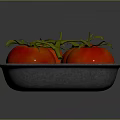 Fresh Red Tomatoes With Green Stems On Gray Tray Dark Background 3d model