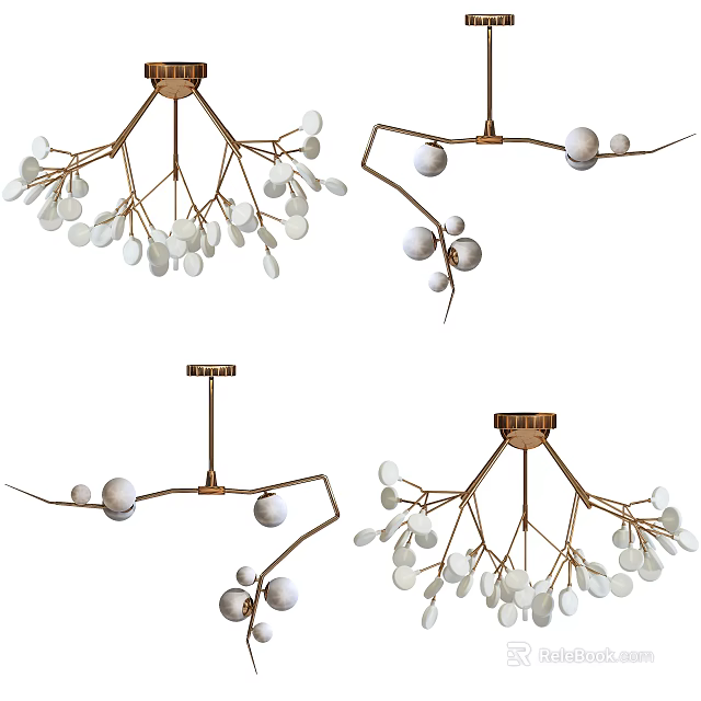 Modern Branch Like Chandeliers With White Spherical Elements And Metallic Frame Design 3d model
