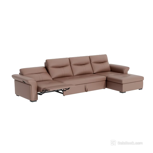 Brown L-shaped Sectional Leather Sofa With Reclining Function For Living Room 3d model