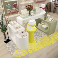 Modern Decor Store Interior With Arched Display Shelves Green Plants And Yellow Rug