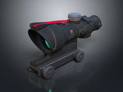 Tactical Weapon Scope With Black Body Red Component Green Lens And Mounting Bracket 3d model
