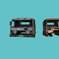 Two Old Rusty Damaged Truck Fronts With Weathered Exteriors And Broken Parts