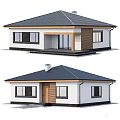 Modern Detached House with White Walls Dark Roof Wooden Accents Chimney and Entrance Steps