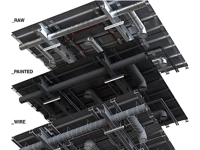 Industrial Ceiling Structure Featuring Raw Painted Wire Elements With Metal Pipes 3d model