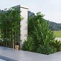 Garden Ornament Square Platform With Bamboo Banana Leaves Stone Statue Small Lamps In Grass Background