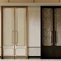 Modern Double Doors with Gold Black Frames and Textured Patterned Glass Interior