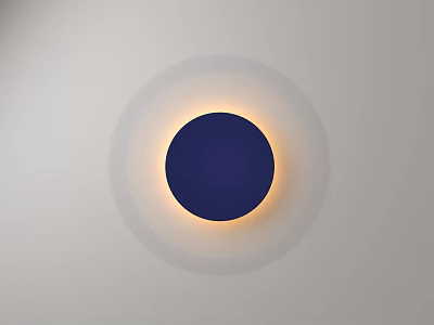 Modern Minimalist Wall Light with Round Deep Blue Center Warm Yellow Glow on White Wall 3d model