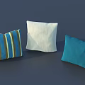 Three Decorative Pillows Featuring Blue Yellow Striped White And Solid Blue Designs For Home Decoration