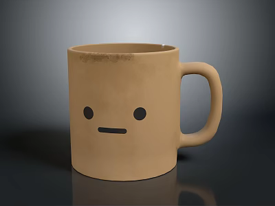 Brown Ceramic Mug With Simple Face Design Having Black Dot Eyes And Line Mouth 3d model