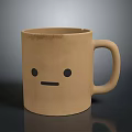 Brown Ceramic Mug With Simple Face Design Having Black Dot Eyes And Line Mouth