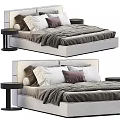 Modern Double Bed Interior With Soft Pillows Warm Blanket And Nightstands 3d model