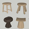Various Wooden Stools With Different Designs And Unique Shapes For Home Use 3d model
