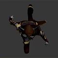 Fantasy Female Elven Warrior Character With Decorative Golden Armour Holding Swords In Battle Pose