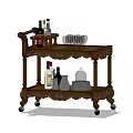 Vintage Wooden Bar Cart with Wine Bottles Glasses and Decorative Wheels