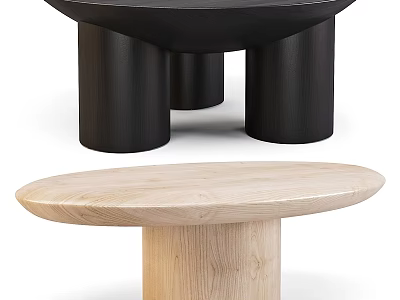 Modern Black And Light Wooden Tables With Round Tabletop And Cylindrical Legs 3d model