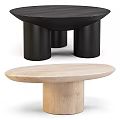 Modern Black And Light Wooden Tables With Round Tabletop And Cylindrical Legs