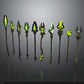 Fantasy Staves Collection With Green Glowing Elements And Decorative Designs
