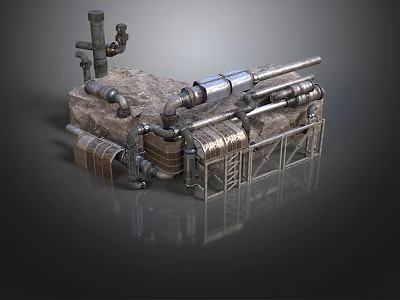 Industrial Mechanical Equipment With Steel Pipes And Support Frame Structure 3d model