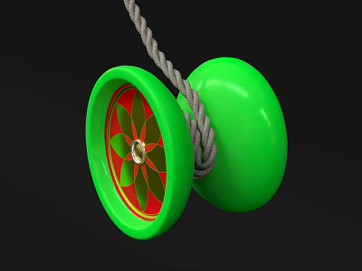 Vibrant Green Yoyo With Red And Yellow Patterned Design And Gold Center 3d model