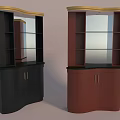 Black and Brown Wine Cabinets With Golden Top Trim Glass Doors and Black Countertop