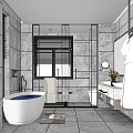 Modern Luxury Bathroom Interior With Marble Walls Freestanding Bathtub Glass Shower And Vanity
