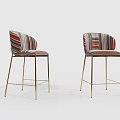 Modern Colorful Striped Upholstered Bar Stools With Golden Metal Legs Contemporary Design
