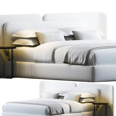 Modern Double Bed Design With Soft Mattress White Pillows And Nightstand 3d model