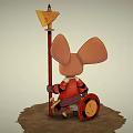 Cartoon Reptile In Red Outfit Holding Spear With Cheese Shaped Top And Shield