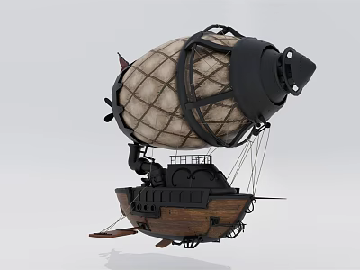 Steampunk Airship With Wooden Hull Large Grid Balloon And Metal Propellers 3d model