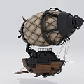 Steampunk Airship With Wooden Hull Large Grid Balloon And Metal Propellers